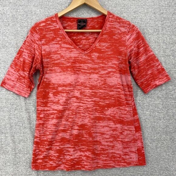 Sledge Burnout Shirt Womens Small Red Tee 3/4 Sleeve V Neck Made In USA - Picture 1 of 9
